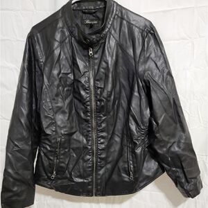 Baccini black leather coat